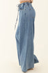 Retro Inspired Washed Wide Leg Drawstring Denim Pants